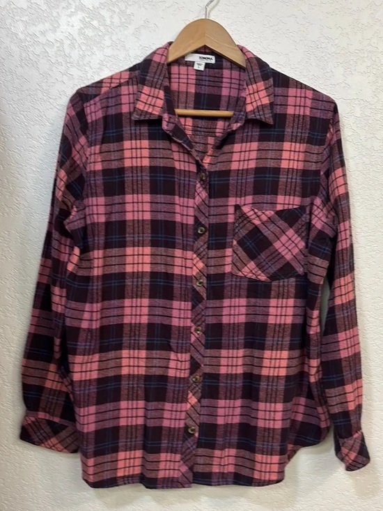 Sonoma Goods For Life Tops - Women’s LARGE Plaid Flannel 100% Cotton Dark Pink, Black & Blue Plaid, Sonoma